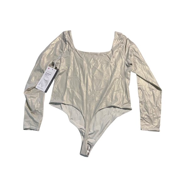 Lululemon Nulu Shine Long-Sleeve Square-Neck Bodysuit Bone Luxe Ultra-Soft XL - Picture 3 of 5